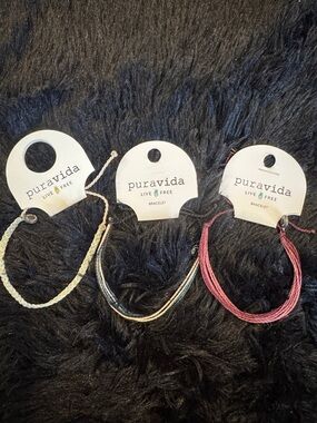 Pura Vida Set of 3 Woven Bracelets - Cream, Multicolor, Dusty Pink